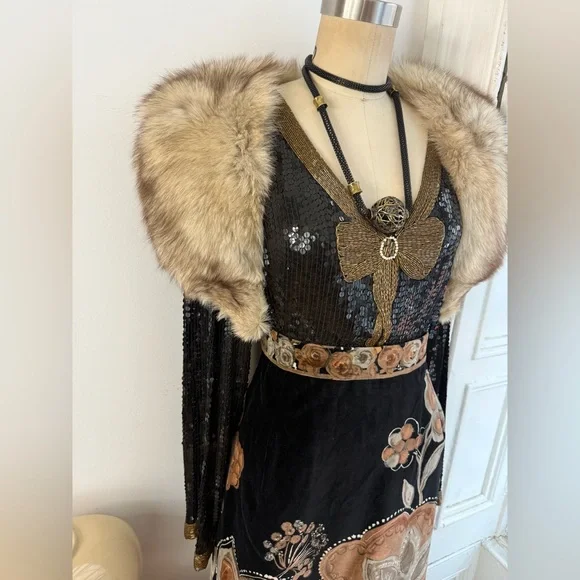 Vintage Dresses | Black Sequin Dress Gold Beaded Bow Embellished Party Cocktail Dress Evening Glam | Color: Black | Size: M | Re_Birth's Closet